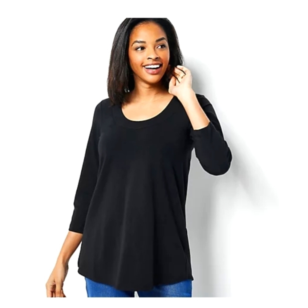 SUSAN GRAVER weekend essential 3/4 sleeve rounded collar black size medium